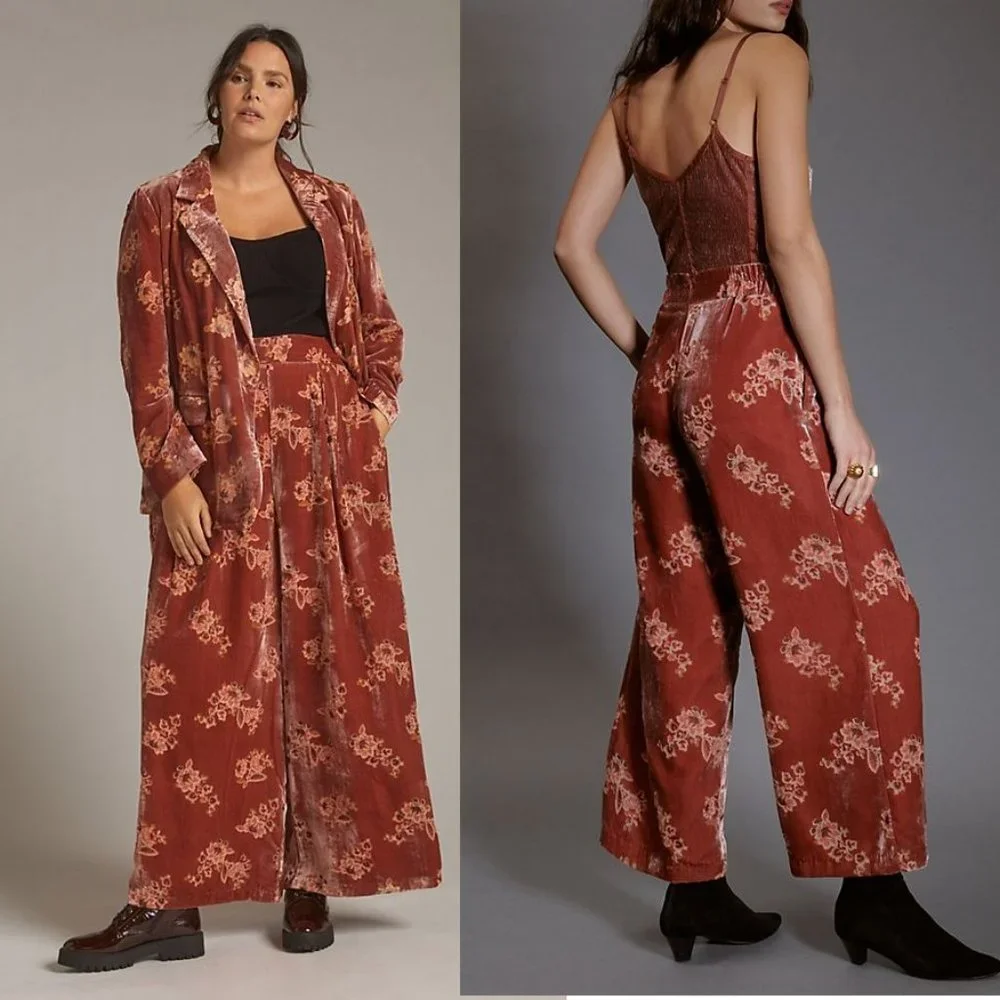 Anthropologie Floral Burnout Velvet Pants size S new with tag - Picture 4 of 9